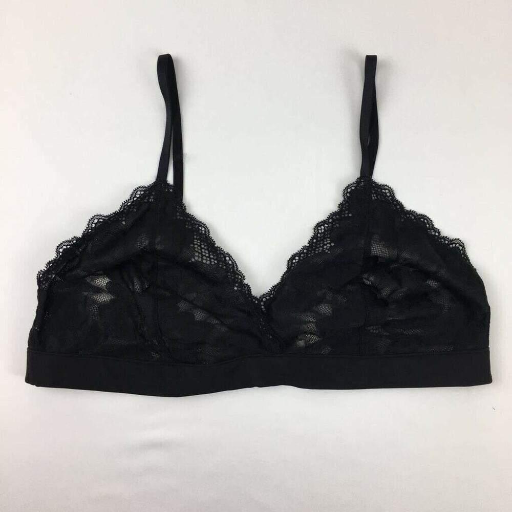 True & Co. Bralette Bra Black Stretch Lace Mesh Adjustable Strap M